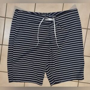 Abercrombie & Fitch Striped Swim Trunks — Navy/White (36)